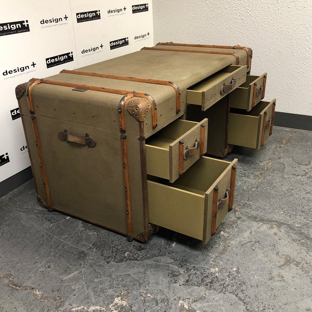 Restoration Hardware Timothy Oulton Richards' Trunk Desk Beige Canvas Chairish