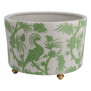 Scalamandre Maison by Port 68 Balinese Peacock Center Basin, Light Green For Sale