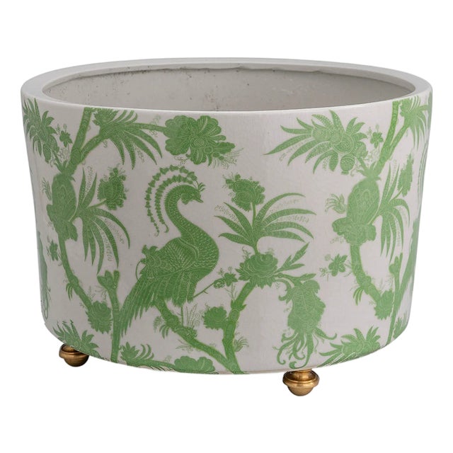 Scalamandre Maison by Port 68 Balinese Peacock Center Basin, Light Green For Sale