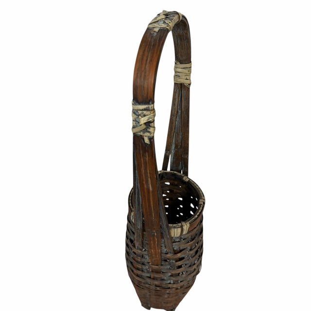 Vintage Asian Woven Bamboo Wine Caddy Basket For Sale - Image 11 of 11