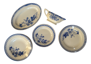 Large Annick Blue and White Dinner Service from Sarreguemines, Set of 5