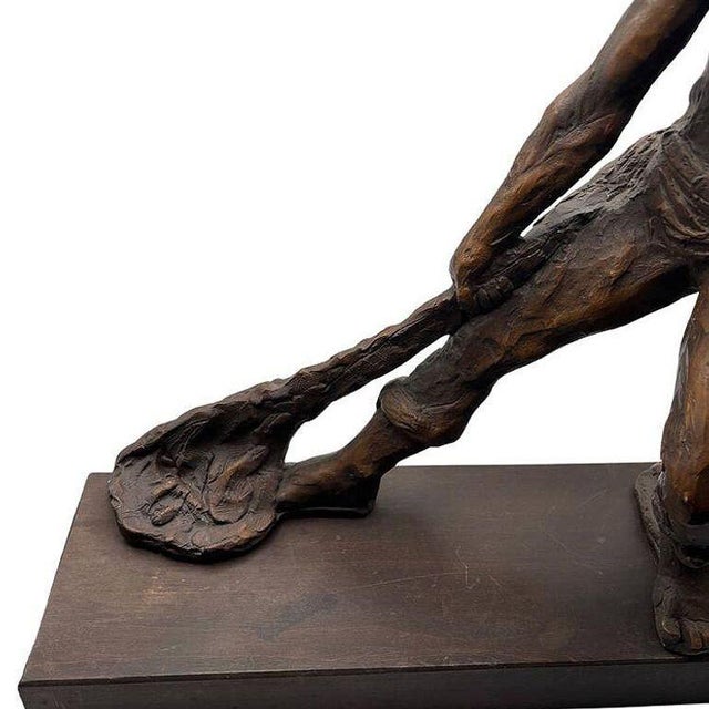 Modern Fisherman with Net Large Plaster Sculpture on Wood Base by Kimro 1969 For Sale - Image 10 of 11