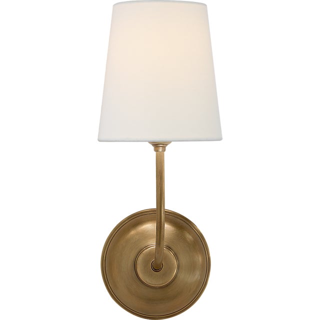 Thomas O'Brien for Visual Comfort Signature Vendome Single Sconce in Hand-Rubbed Antique Brass with Linen Shade For Sale