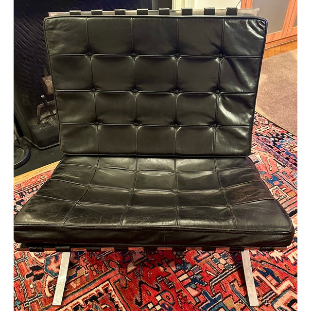 Black 20th Century Mies Van Der Rohe Barcelona Chairs in Black Leather and Cast Chrome Frame by Knoll For Sale - Image 8 of 11