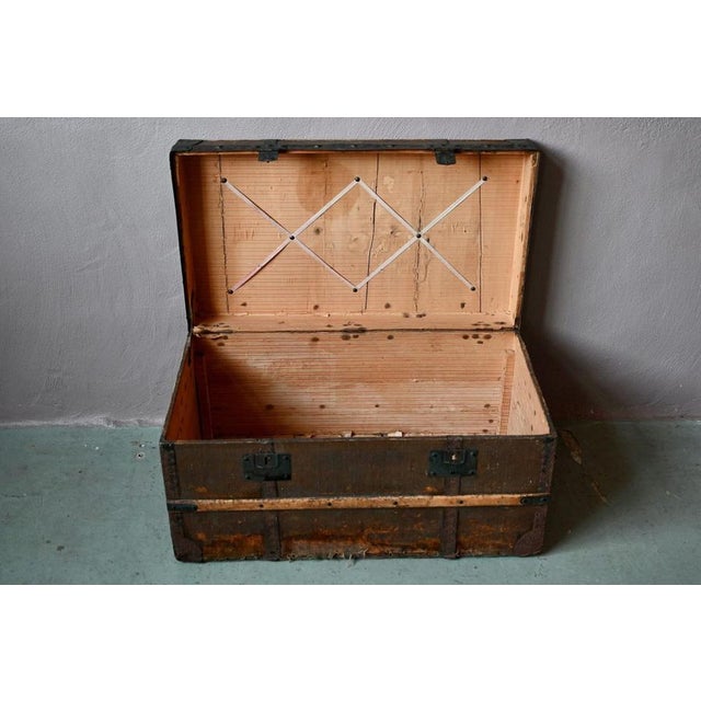 Large Antique Bohemian Wooden and Canvas Travel Trunk, 1920s For Sale - Image 3 of 18