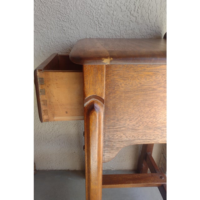 Brown Antique Mission Style Side Table - Handcrafted Solid Oak Wood With Pegged Joinery For Sale - Image 8 of 10