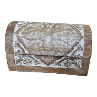 Vintage Hand Carved Mango Wood Box For Sale