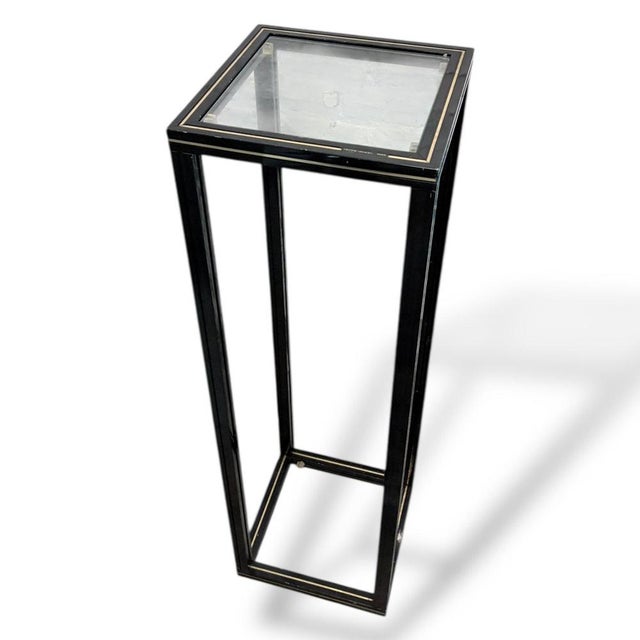 1980s Vintage French Glass and Black Metal Plant Stand or Pedestal by Pierre Vandel, 1980s For Sale - Image 5 of 8