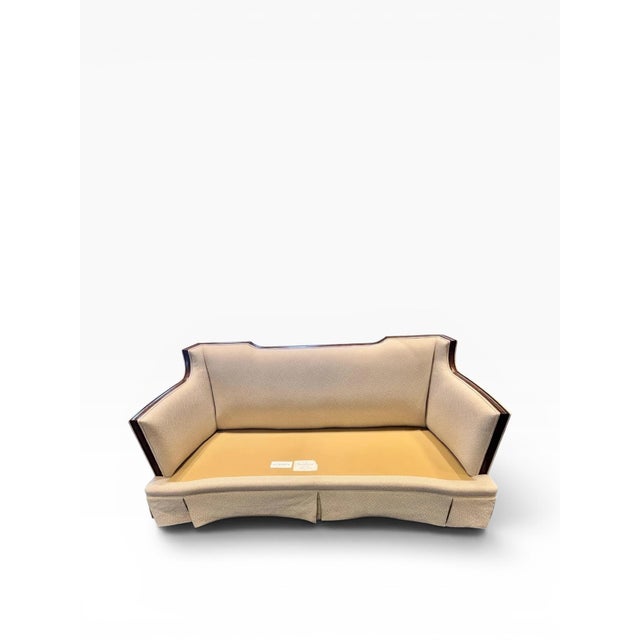 Wood Theodore Alexander Upholstered Sofa With Fruitwood Trim & Kick Pleat Skirt – 79” For Sale - Image 7 of 13