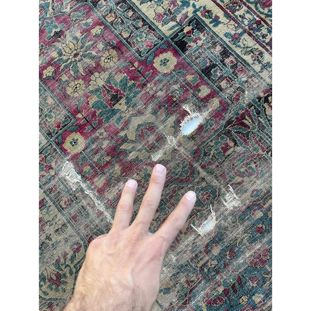 Antique Garden Inspired Design PALACE SIZE Charcoal, Magenta, Denim Blue Rug 11.4 x 17.7 For Sale - Image 10 of 13
