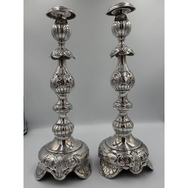 Antique Sterling Silver Baroque Revival Candlesticks With Repoussé - a Pair For Sale - Image 11 of 18