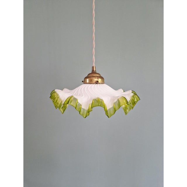 Art Deco Pendant Light in Scalloped White Opaline Glass, 1920s For Sale - Image 10 of 13