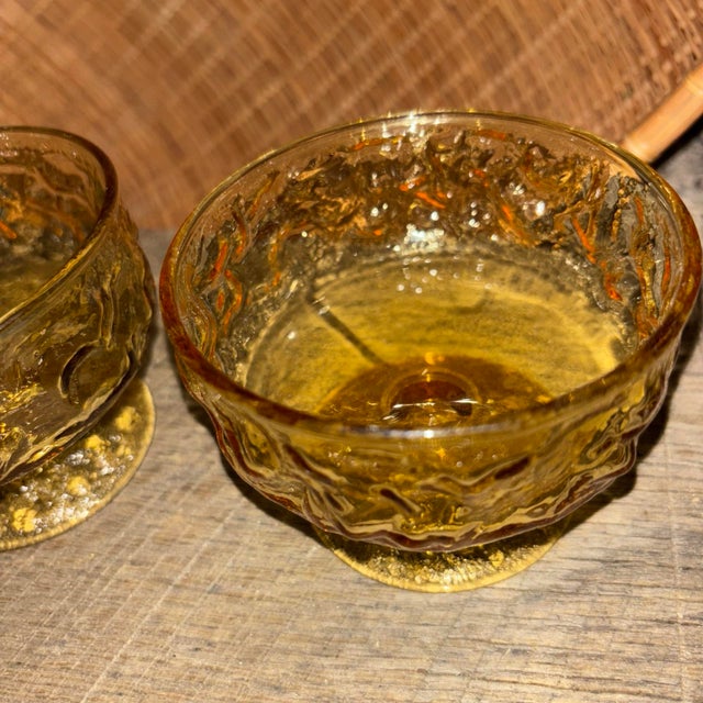 1940s Vintage Set of Two Depression Glass Amber Colored Sherbet Serving Dishes For Sale - Image 5 of 7