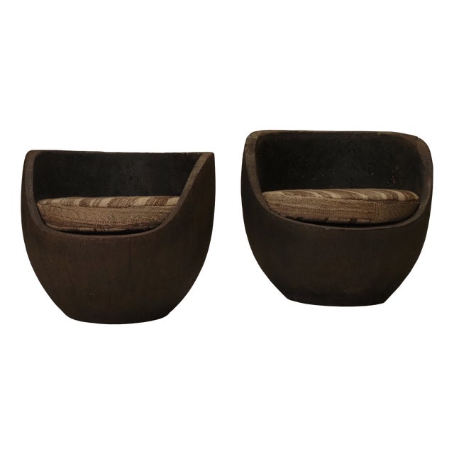 Mid-Century Hand-Carved Lounge Chairs, 1950, Set of 2 For Sale