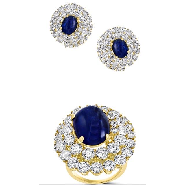 Chantecler 12 Ct Sapphire 22 Ct Diamond VS/E-F Color Ring & Earring Set 18 KYG For Sale - Image 10 of 18