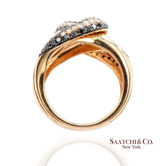 White 18k Solid Rose Gold Black and White Natural Diamond Ring For Sale - Image 8 of 10
