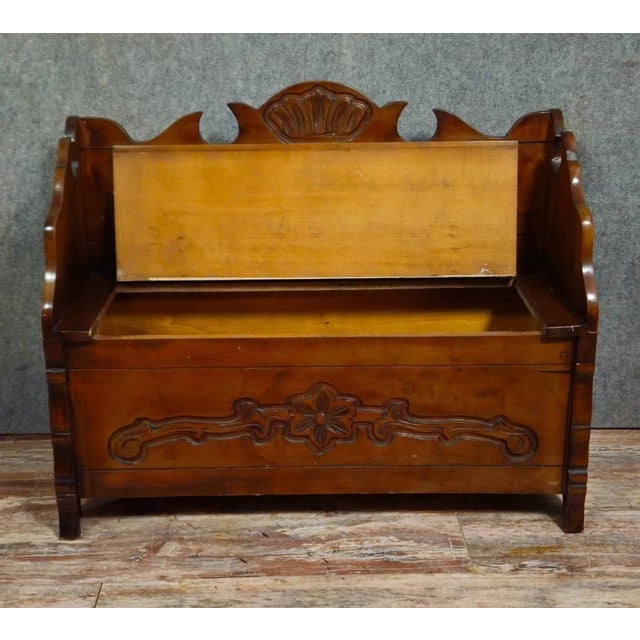 Antique 20th Century Carved Wood Bench-Chest For Sale - Image 6 of 7