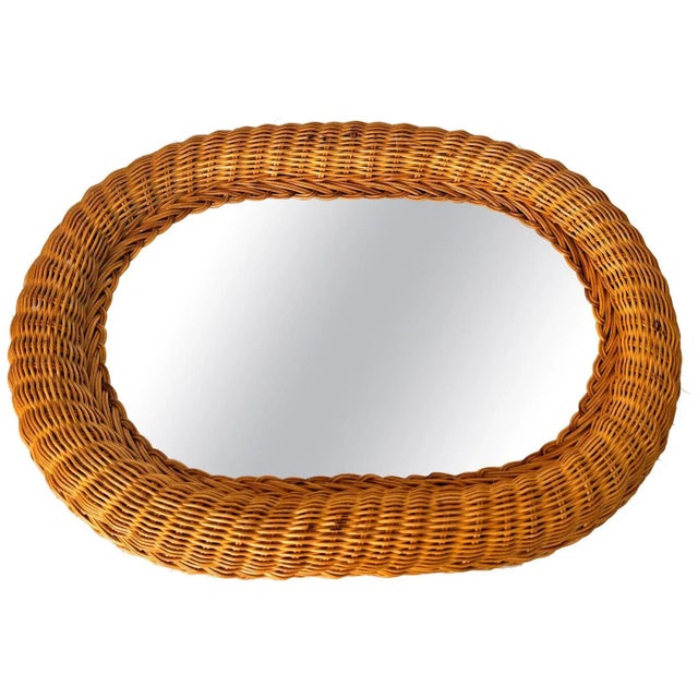 Mid-Century French Riviera Rattan and Bamboo Oval Wall Mirror, Italy, 1960s For Sale - Image 9 of 9