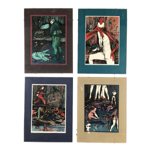 Hand-Colored Abstract Block Prints in Acrylic Frame by Beato P. Set of 4