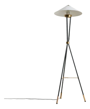 1950s Italian Tripod Floor Lamp with White Lacquered Shade