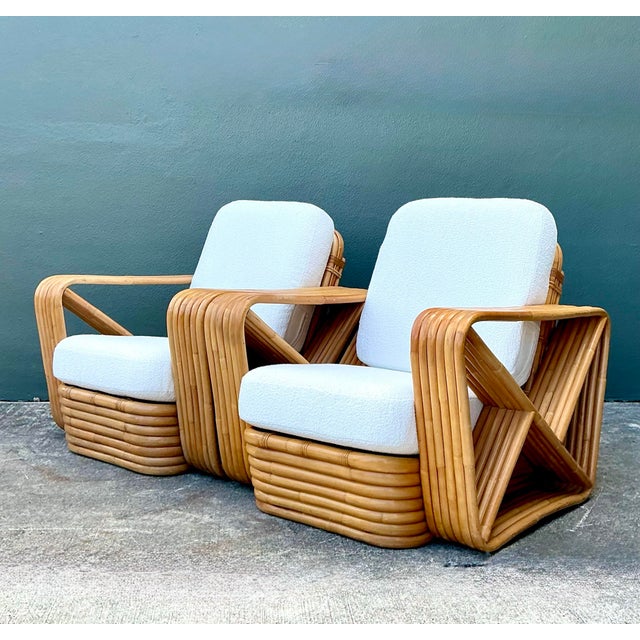 Vintage Six Strand Bent Rattan Lounge Chairs After Paul Frankl - A Pair For Sale - Image 11 of 12