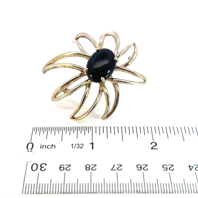 1990s Tiffany & Co Estate Large Onyx Flower Brooch Sterling Silver For Sale - Image 9 of 9