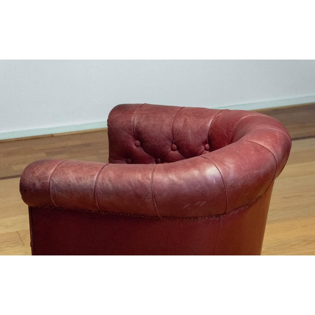 1930s Swedish Red-Brown Leather Chesterfield Armchair, 1930s For Sale - Image 5 of 12