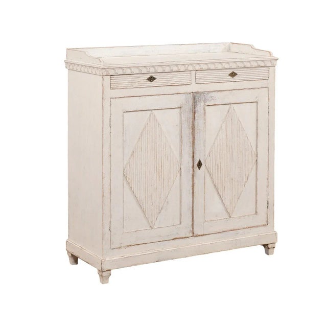 Early 19th Century Swedish 1810s Gustavian Period Painted Sideboard with Carved Diamond Motifs For Sale - Image 5 of 13