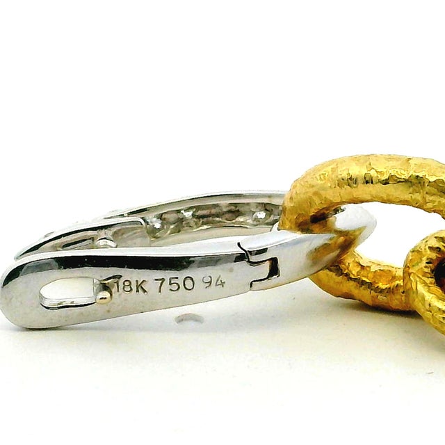 1990s Pair of Italian 18k Gold Diamond & Turquoise Link Drop Earrings For Sale - Image 9 of 10