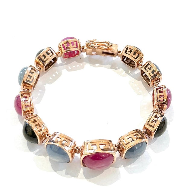Bochic "Capri" Vintage Ruby & Multi Color Fancy Sapphires Cuff Set 18K & Silver For Sale In New York - Image 6 of 11