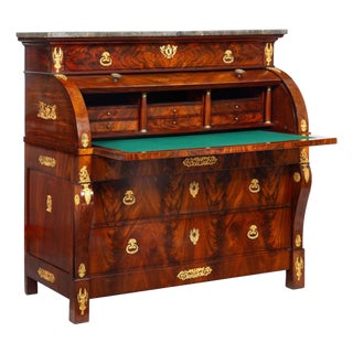 French Restauration Antique Mahogany Cylinder Roll-Top Desk Circa 1830 For Sale