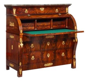 French Restauration Antique Mahogany Cylinder Roll-Top Desk Circa 1830