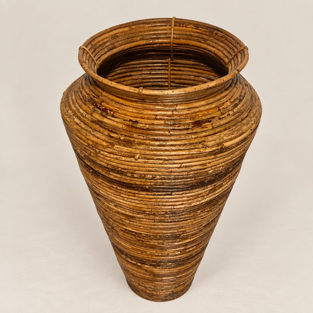 Wood Vintage Italian Pencil Reed Floor Vase For Sale - Image 7 of 11