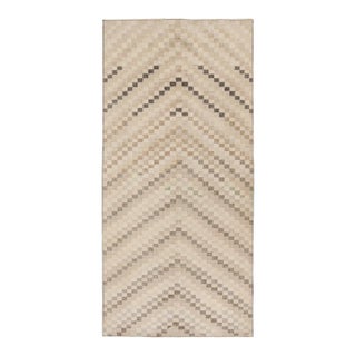 1960s Vintage Zeki Müren Rug in Beige-Brown Geometric Patterns by Rug & Kilim For Sale