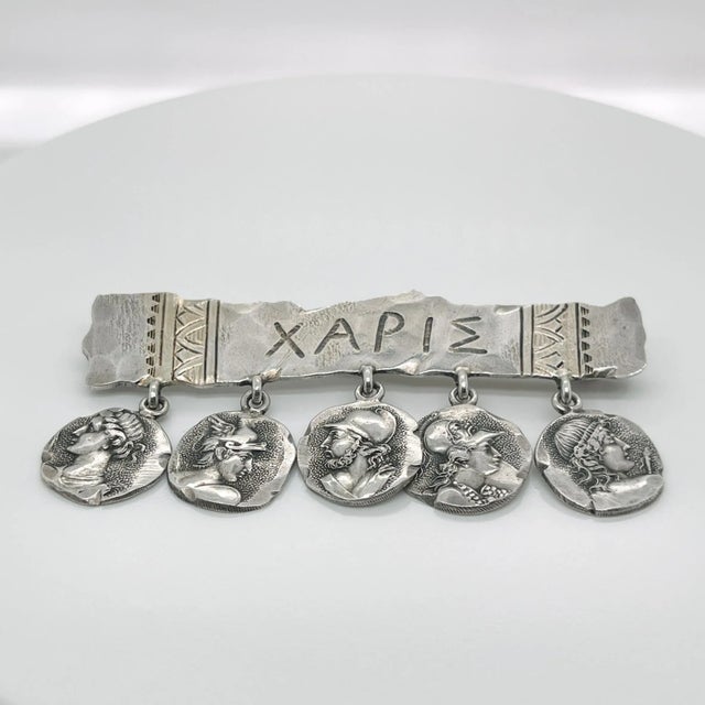 Etruscan Revival Antique George Shiebler Sterling Silver Etruscan or Medallion Brooch For Sale - Image 3 of 10