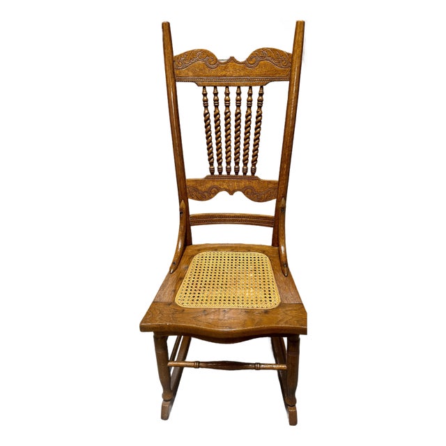 Antique Barley Twist Spindle Back Rocking Chair For Sale