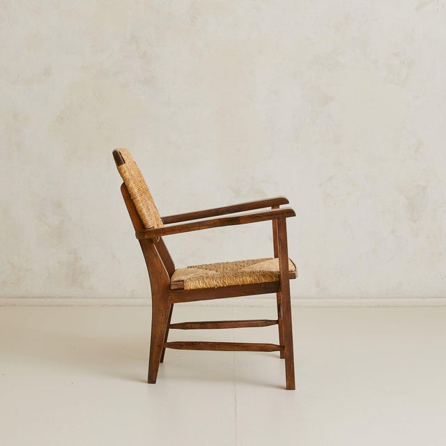 French Wood + Rush Armchair, 1940s For Sale - Image 12 of 18
