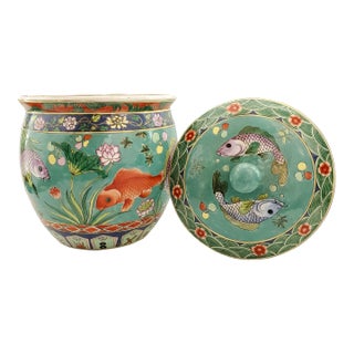 Extra-Large 1985 Maitland Smith Chinese Hand Painted Porcelain Lidded Rice Pot Ginger Jar - Signed & Dated With Ms Three Labels For Sale