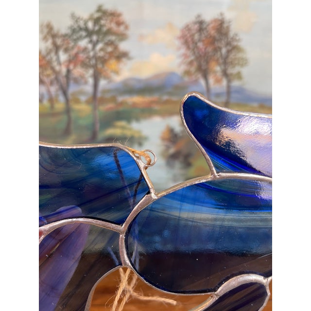 Vintage Stained Glass Fish Suncatcher in Deep Cobalt Blue. For Sale - Image 10 of 10