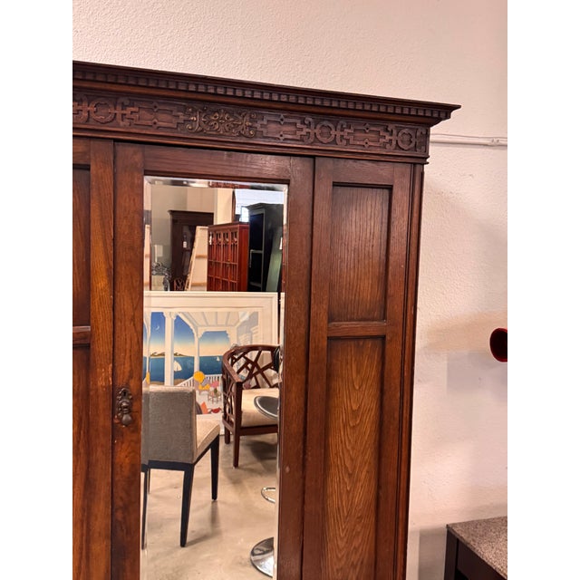 Ray & Miles Carved Oak Mirrored Wardrobe, Antique For Sale - Image 10 of 12