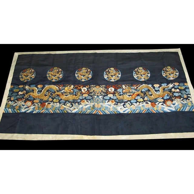 Antique Chinese - Textile Small Scatter Size Silk & Metallic Thread Black Rug, Circa Date: 1870s. This exquisite Qing...