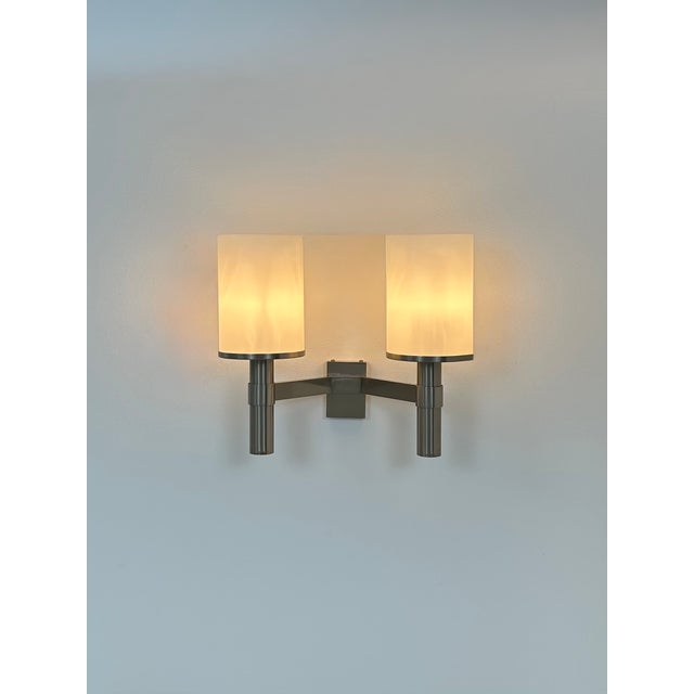 Model 1141 Double Wall Light in Metal and Opaline Glass from Perzel, France, 1960 For Sale - Image 3 of 11