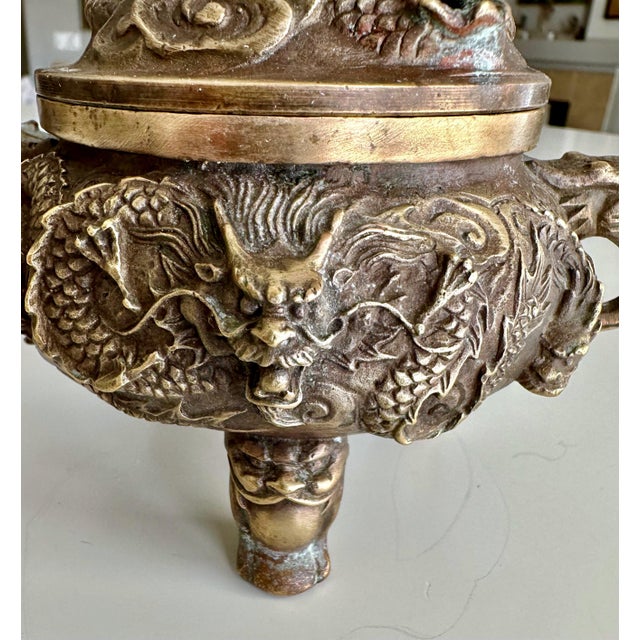 Antique Chinese Ming-Style Brass Dragon Incense Burner Sculpture For Sale - Image 12 of 17