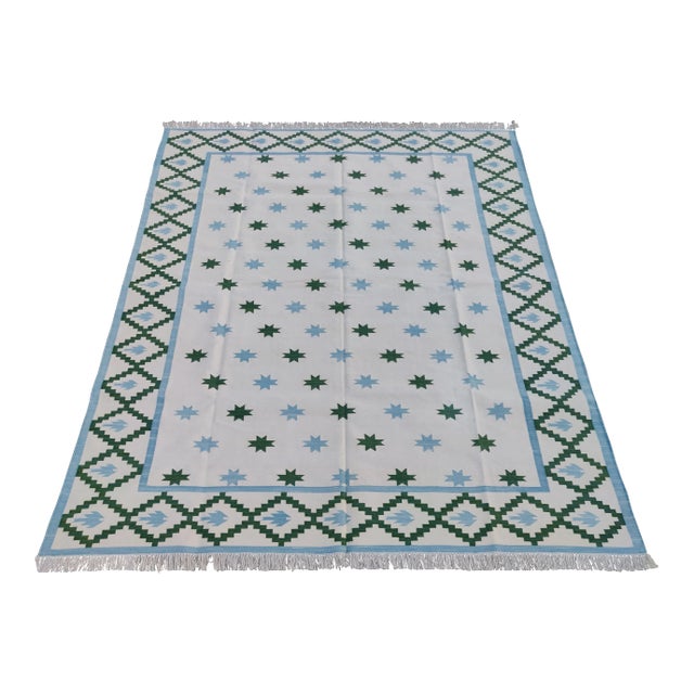 Handmade Cotton Star and Gingham Rug For Sale