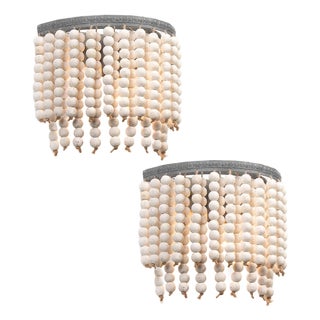 Vintage Boho Wood Beaded Wall Sconces Decor - Set of Two For Sale