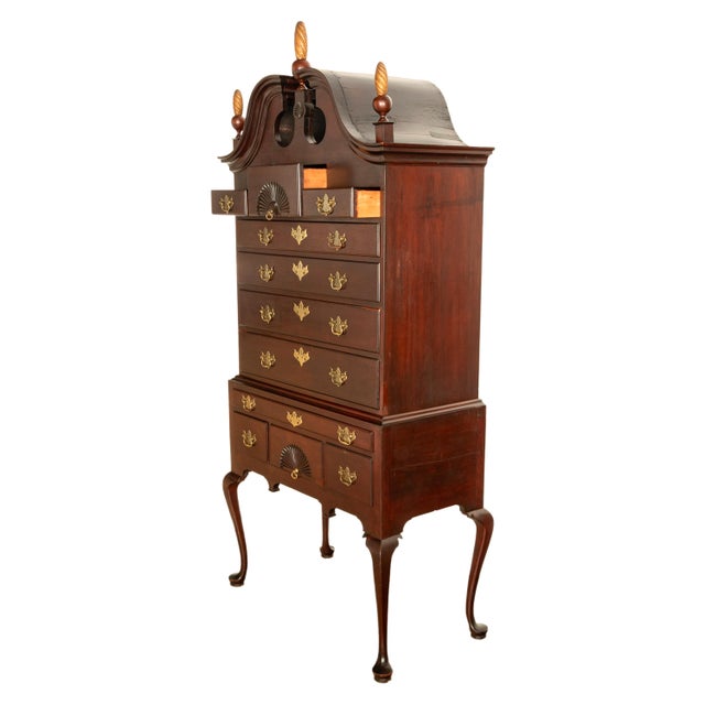 Antique 18thC American Federal Queen Anne Mahogany Bonnet-Top Highboy Salem 1790 For Sale In Portland, OR - Image 6 of 18
