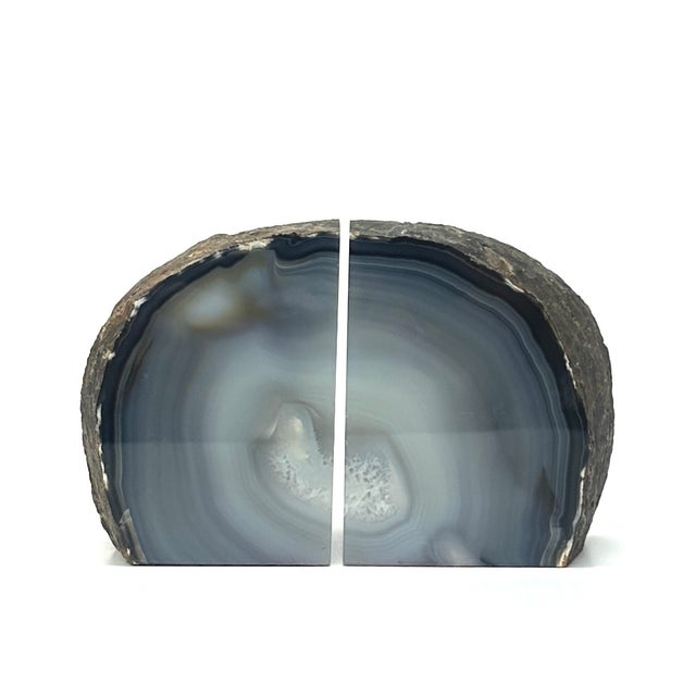 Mid 20th Century Natural Blue-Grey Polished Agate Bookends - A Pair For Sale - Image 5 of 9