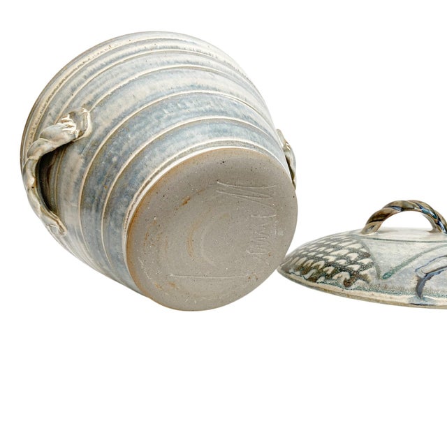 Blue 1990s Artisan Wheel Thrown Casserole Bowl With Lid For Sale - Image 8 of 10