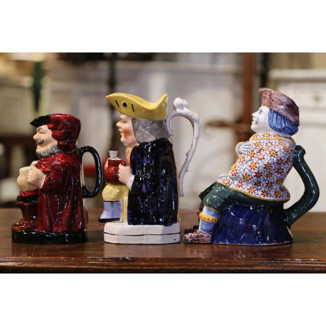 19th Century English and French Majolica Figural Pitchers, Set of 3 For Sale - Image 9 of 13