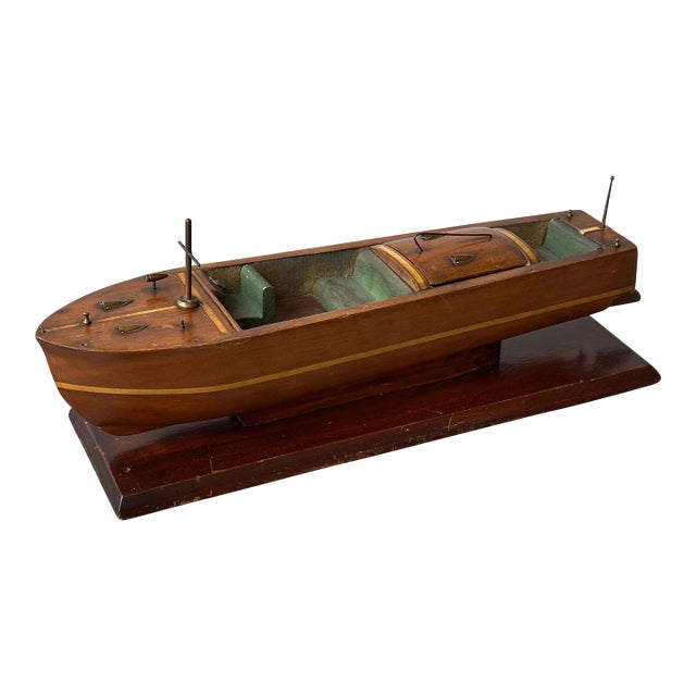 Vintage Handmade Wood Runabout Speedboat Sculpture / Storage Box, Circa 1940s For Sale